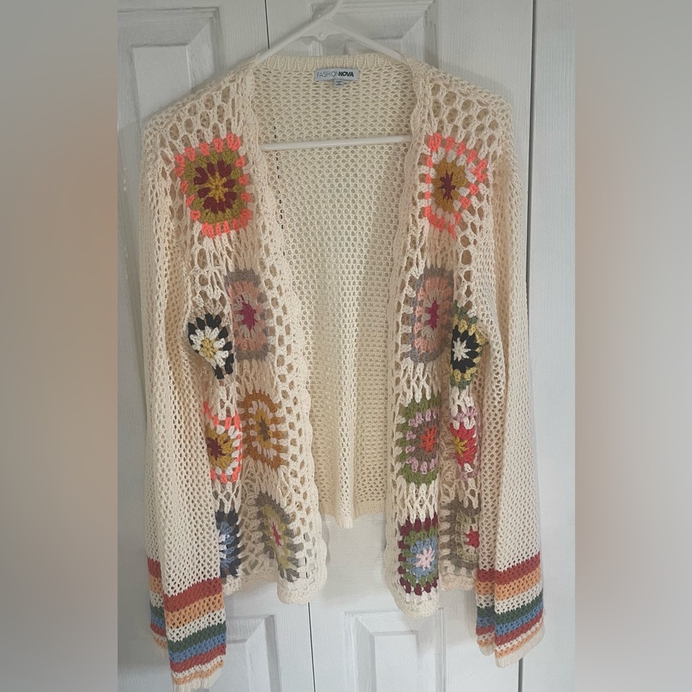 Fashion Nova Multicolor Crochet Cardigan